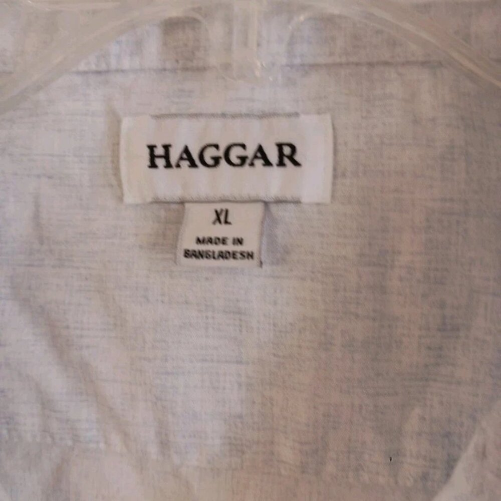 Haggar Shirt Men's XL Camp Hawaiian Print Light Blue Short Sleeve 100% Cotton. - Picture 3 of 5